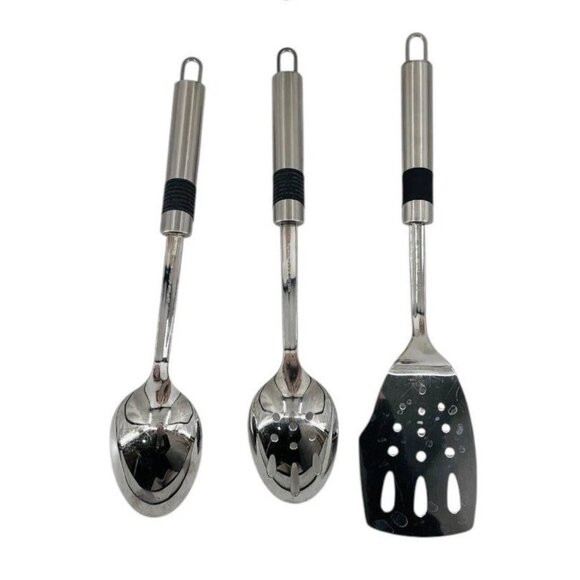 Cooks Essentials Stainless Serving Pieces Utensils Spoons Slotted Spatula Set -3 - Picture 2 of 6